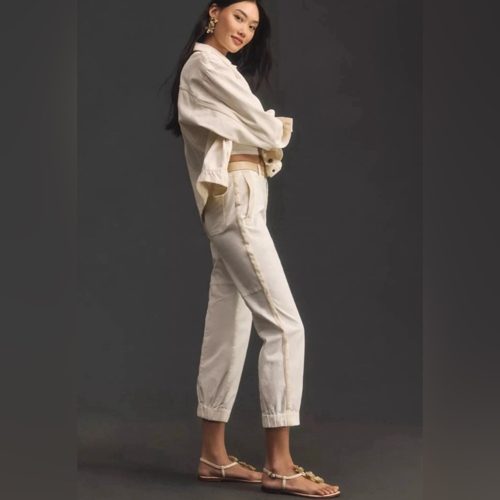 Anthropologie The Richie Slim Utility Joggers Size 6 Cream Cropped Cargo Pants